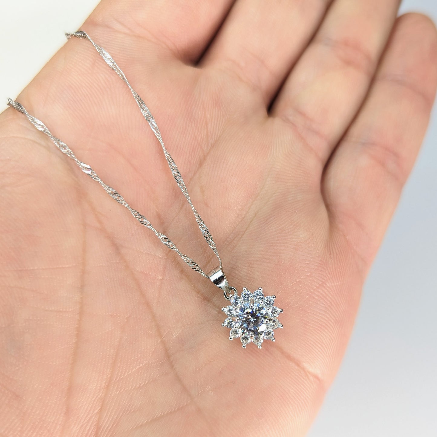 Inlaid Zircon Pendant Necklace 925 Sterling Silver Hypoallergenic