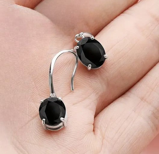 Oval Shiny Black Zircon Dangle Earrings Simple Style 925 Sterling Silver Hypoallergenic