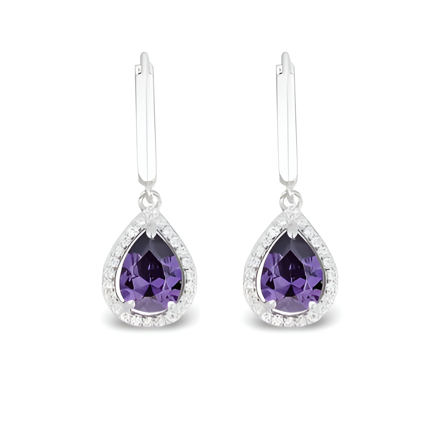 Hoop Earrings Inlaid Waterdrop Shape Purple Zircon 925 Sterling Silver Hypoallergenic