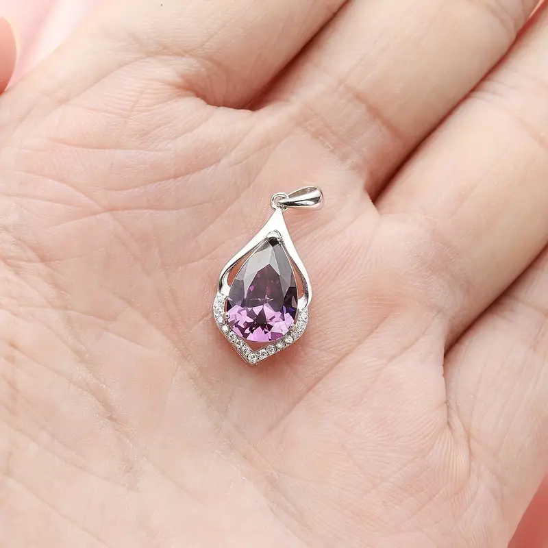 Teardrop Shape Inlaid Zircon Pendant Necklace Hypoallergenic
