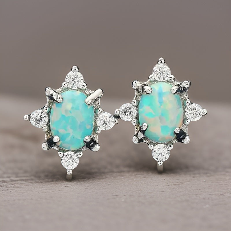 Oval Shape Stud Earrings Elegant Style 925 Sterling Silver Hypoallergenic
