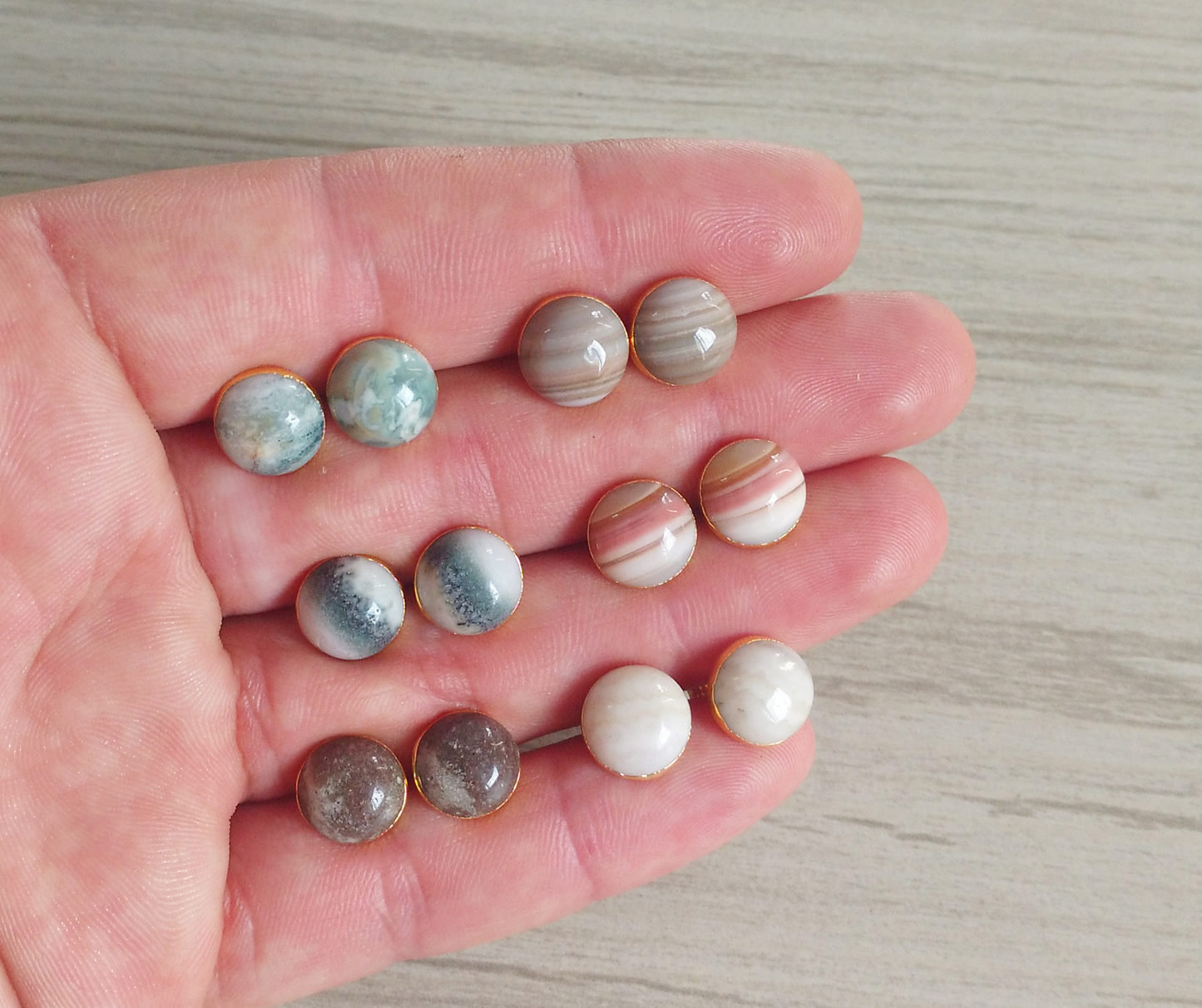 Stud Earrings (Round Cabochon) (Jasper)(10 mm)
