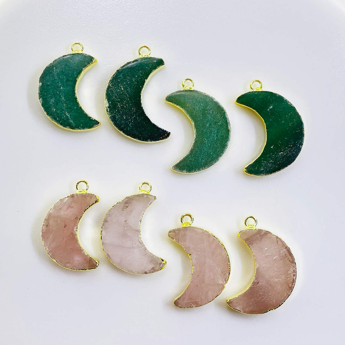 Rose and Green Quartz Pendant (Moon) (28-30 mm)