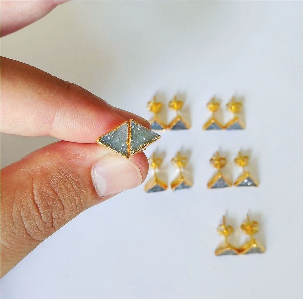 Druzy Stud Earrings (Triangle 8 mm)