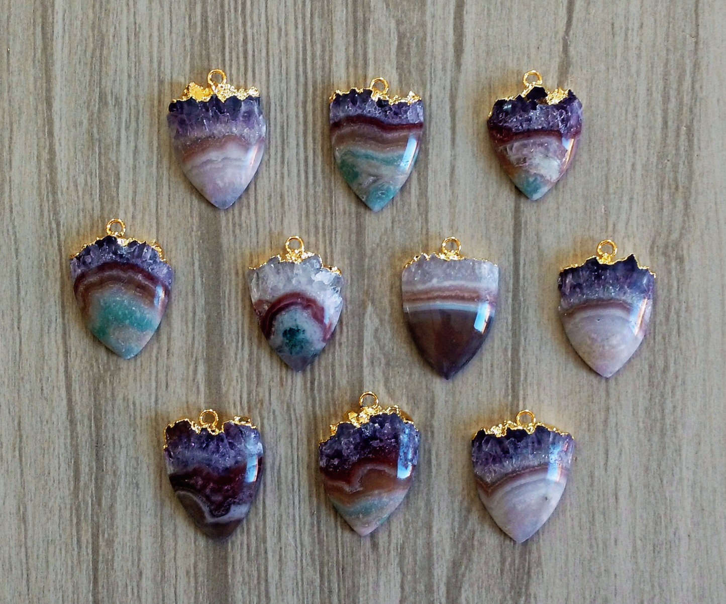 Amethyst Slice pendant (Cabochon) (Plating on Top)(15-22 mm)