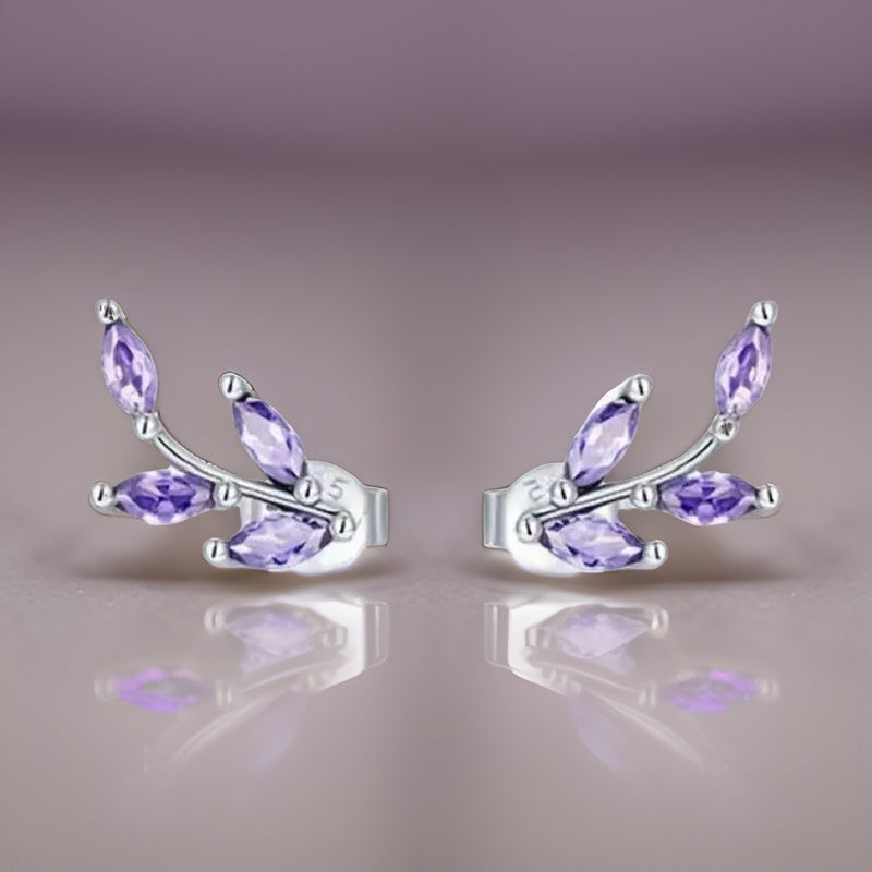 Stud Earrings with Flower Design With Zircon 925 Sterling Silver Hypoallergenic Jewelry