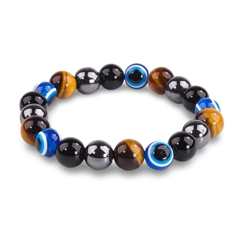 Beads Bracelets (Hematite + Tiger's Eye + Black Obsidian + Evil Eye ) (8 mm)