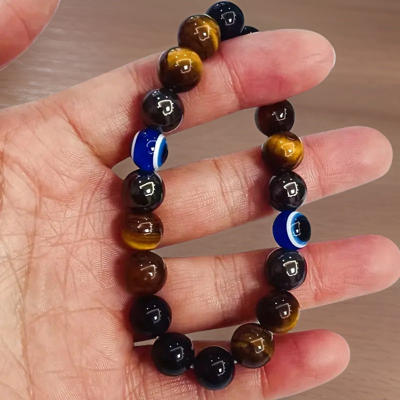 Beads Bracelets (Hematite + Tiger's Eye + Black Obsidian + Evil Eye ) (8 mm)