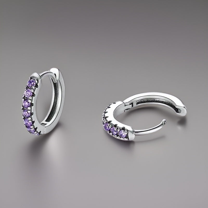 Hoop Earrings With Purple Zircon 925 Sterling Silver Hypoallergenic