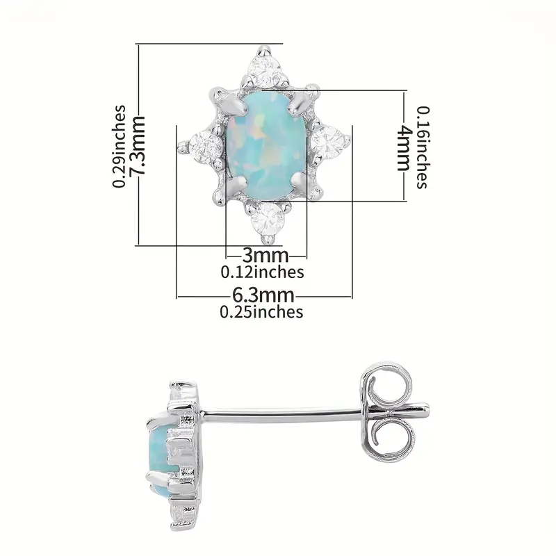 Oval Shape Stud Earrings Elegant Style 925 Sterling Silver Hypoallergenic