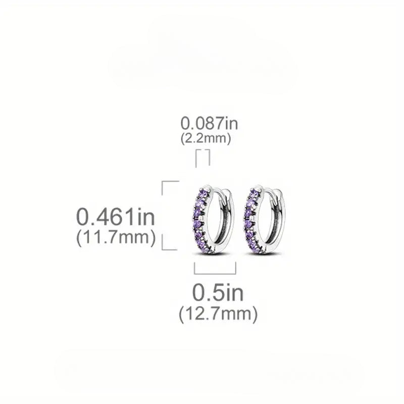 Hoop Earrings With Purple Zircon 925 Sterling Silver Hypoallergenic