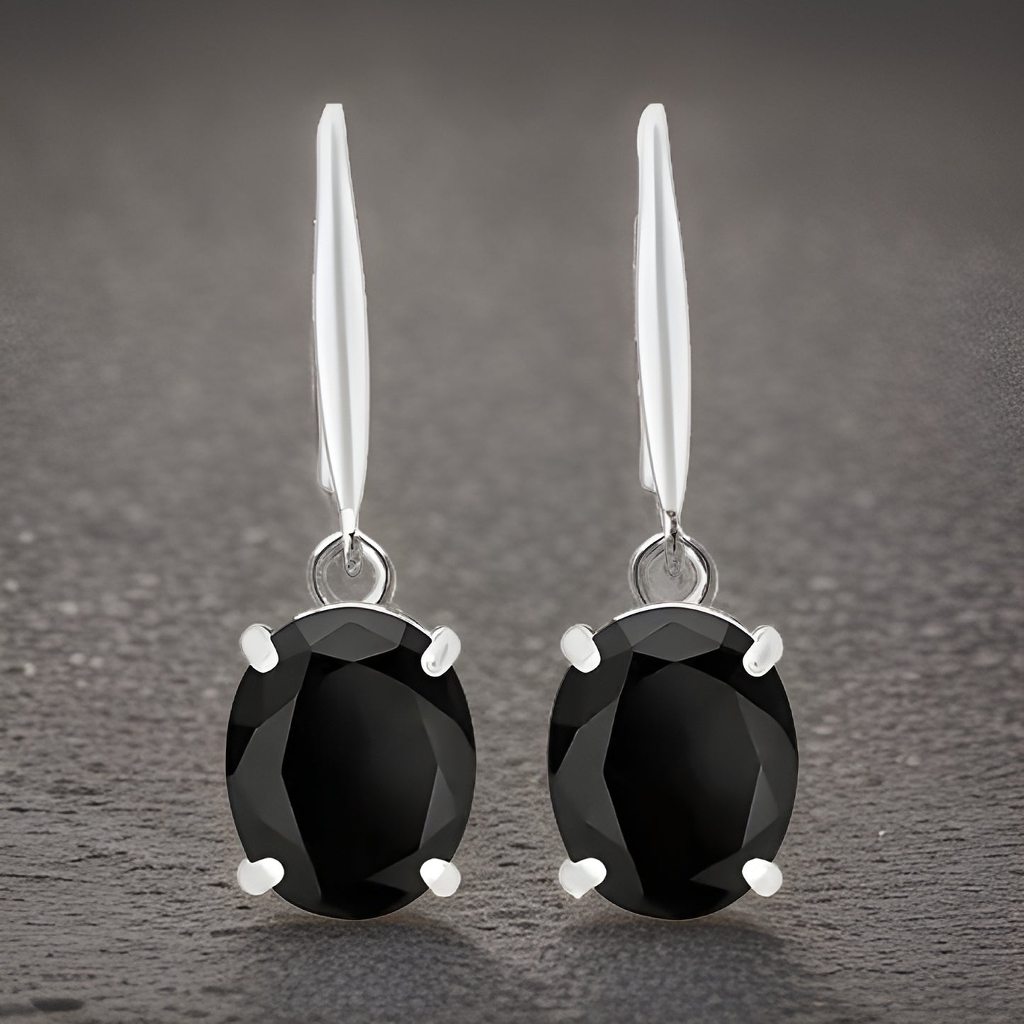 Oval Shiny Black Zircon Dangle Earrings Simple Style 925 Sterling Silver Hypoallergenic