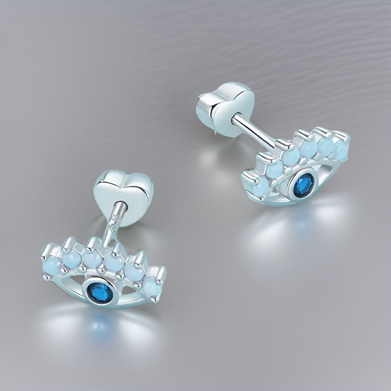 Stud Earrings Creative Eye Design Full Of Shiny Zircon 925 Sterling Silver Hypoallergenic