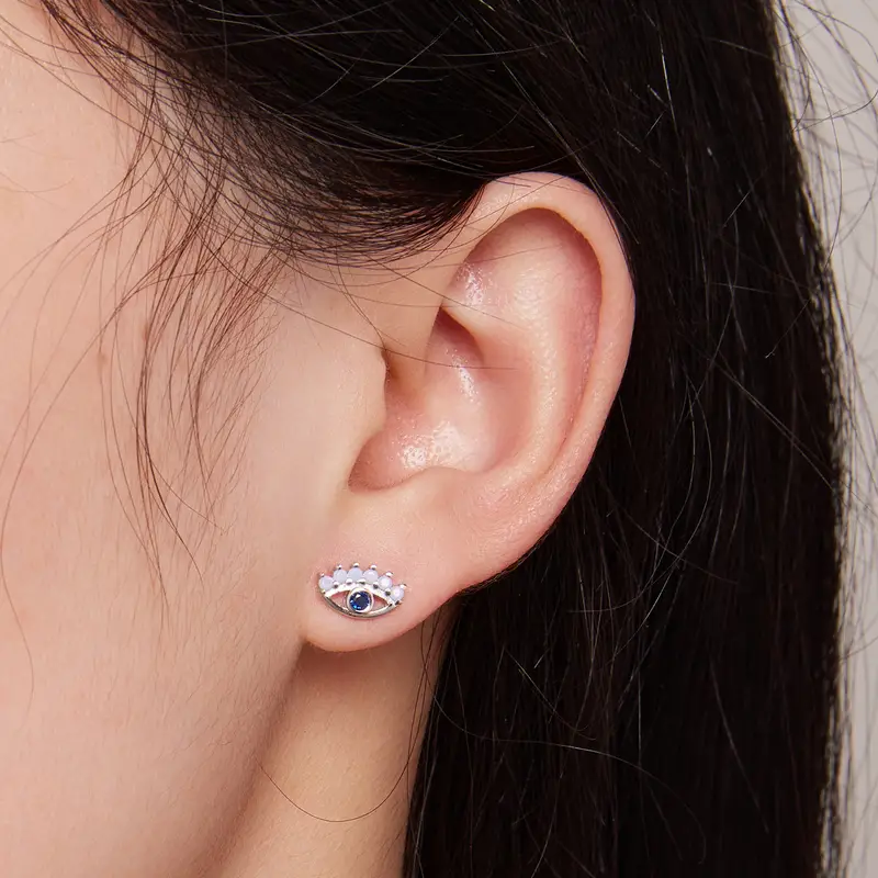 Stud Earrings Creative Eye Design Full Of Shiny Zircon 925 Sterling Silver Hypoallergenic