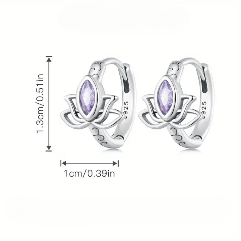 Hoop Earrings With Lotus Design 925 Sterling Silver Hypoallergenic Jewelry