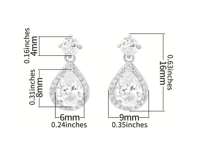 Stud Earrings Inlaid Waterdrop Shape Zircon 925 Sterling Silver Hypoallergenic