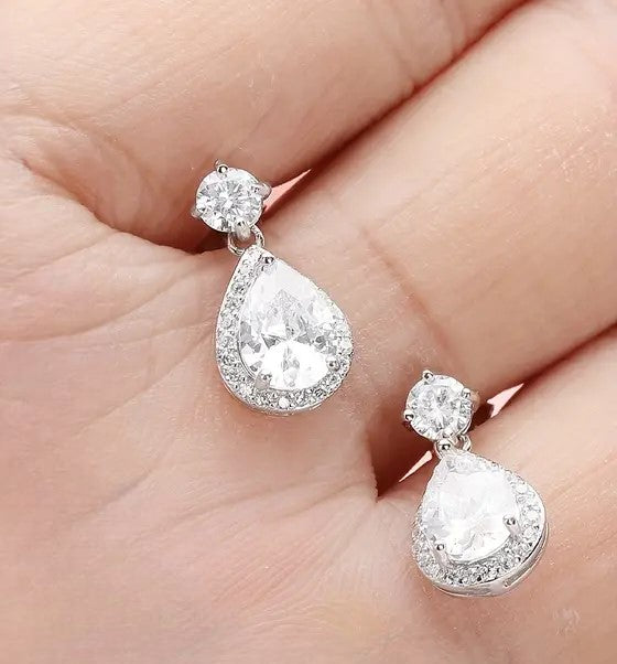 Stud Earrings Inlaid Waterdrop Shape Zircon 925 Sterling Silver Hypoallergenic