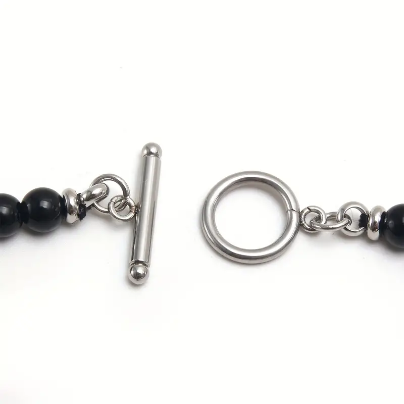 Beaded Necklace Black Obsidian and Red Tiger's Eye With Stainless Steel