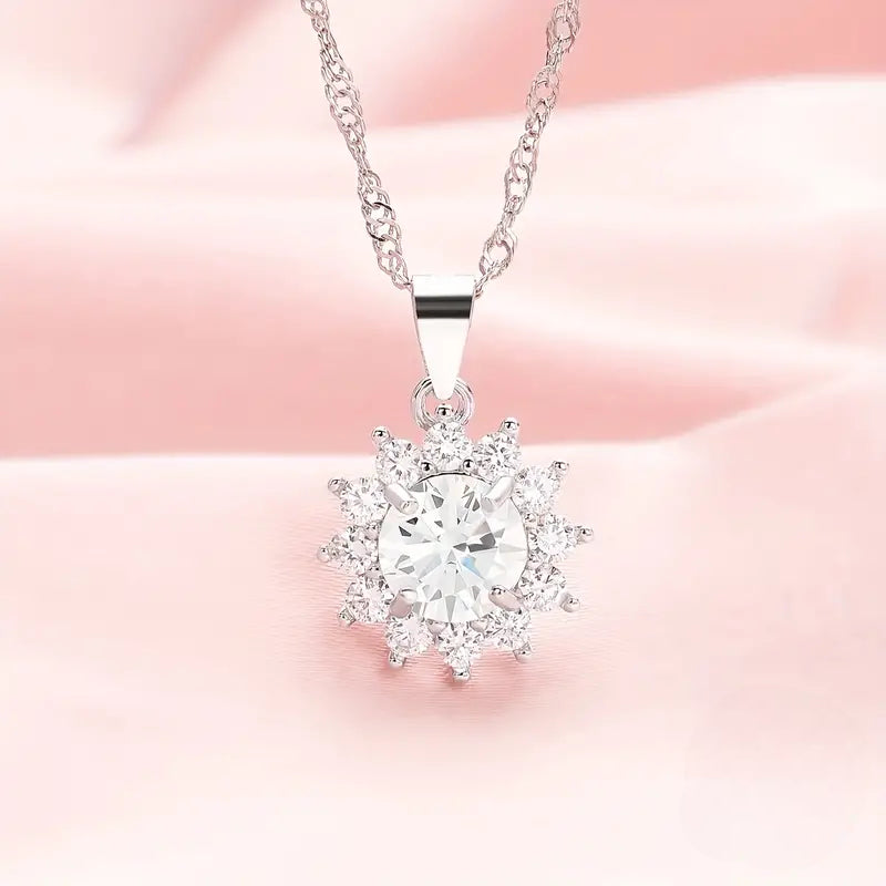 Inlaid Zircon Pendant Necklace 925 Sterling Silver Hypoallergenic