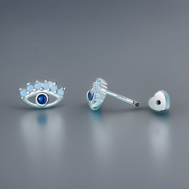 Stud Earrings Creative Eye Design Full Of Shiny Zircon 925 Sterling Silver Hypoallergenic