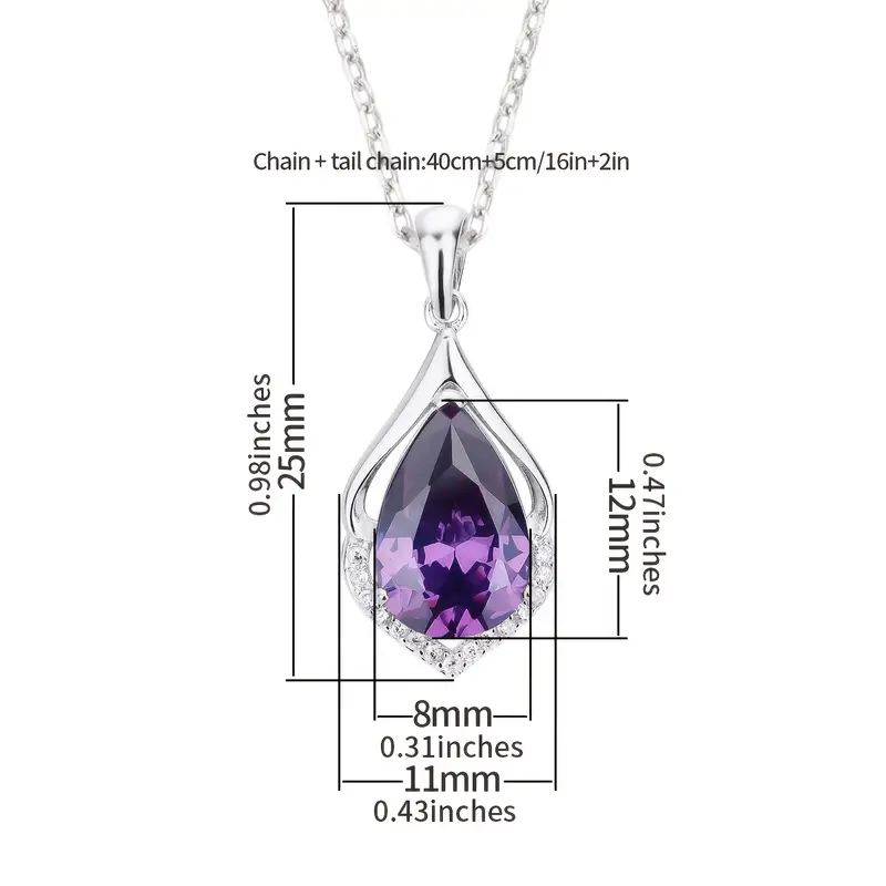 Teardrop Shape Inlaid Zircon Pendant Necklace Hypoallergenic