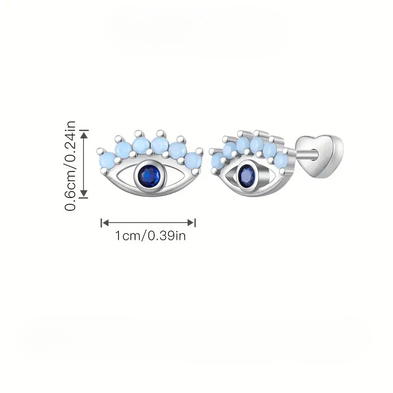 Stud Earrings Creative Eye Design Full Of Shiny Zircon 925 Sterling Silver Hypoallergenic