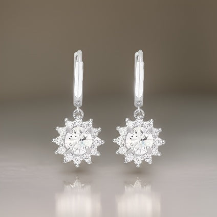 Hoop Earrings With Round Shape Pendant Zircon 925 Sterling Silver Hypoallergenic