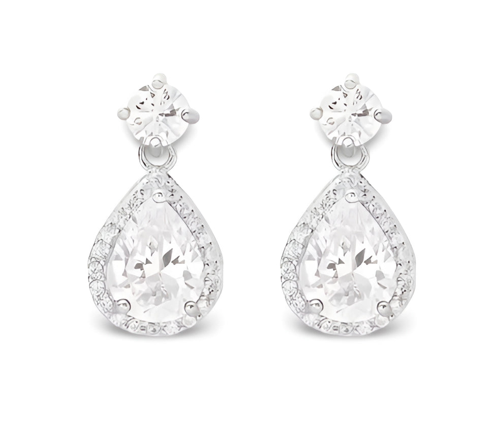 Stud Earrings Inlaid Waterdrop Shape Zircon 925 Sterling Silver Hypoallergenic