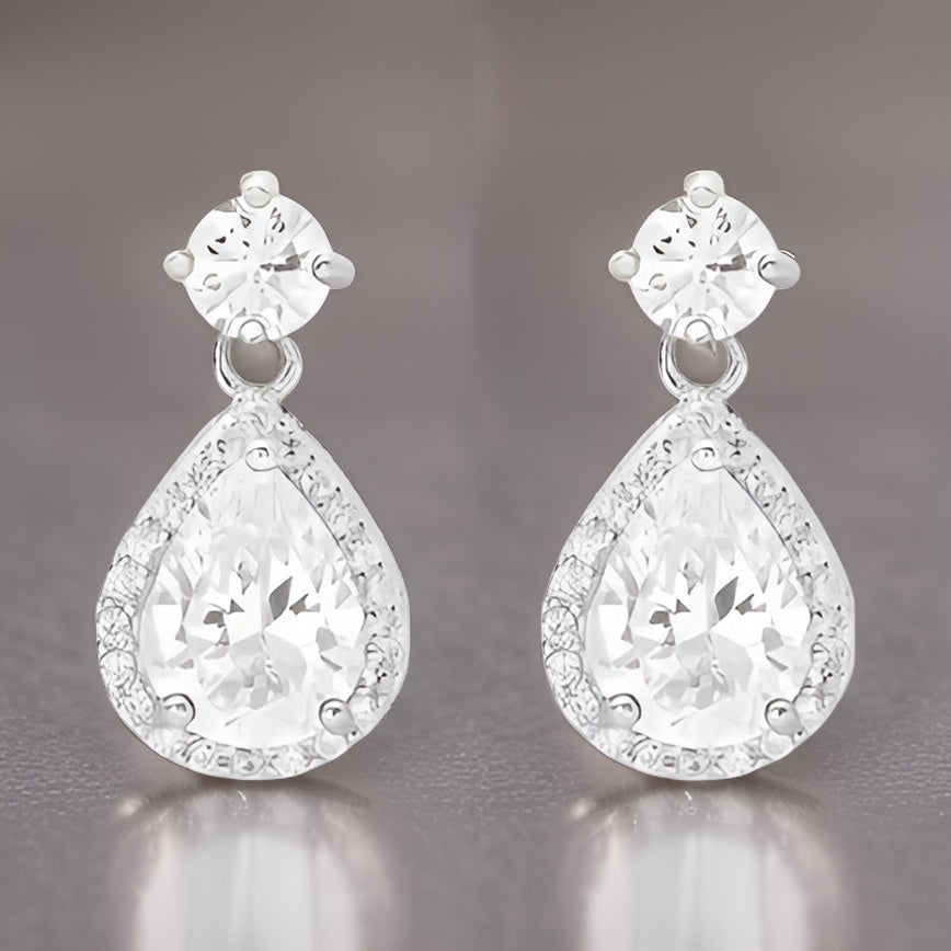 Stud Earrings Inlaid Waterdrop Shape Zircon 925 Sterling Silver Hypoallergenic