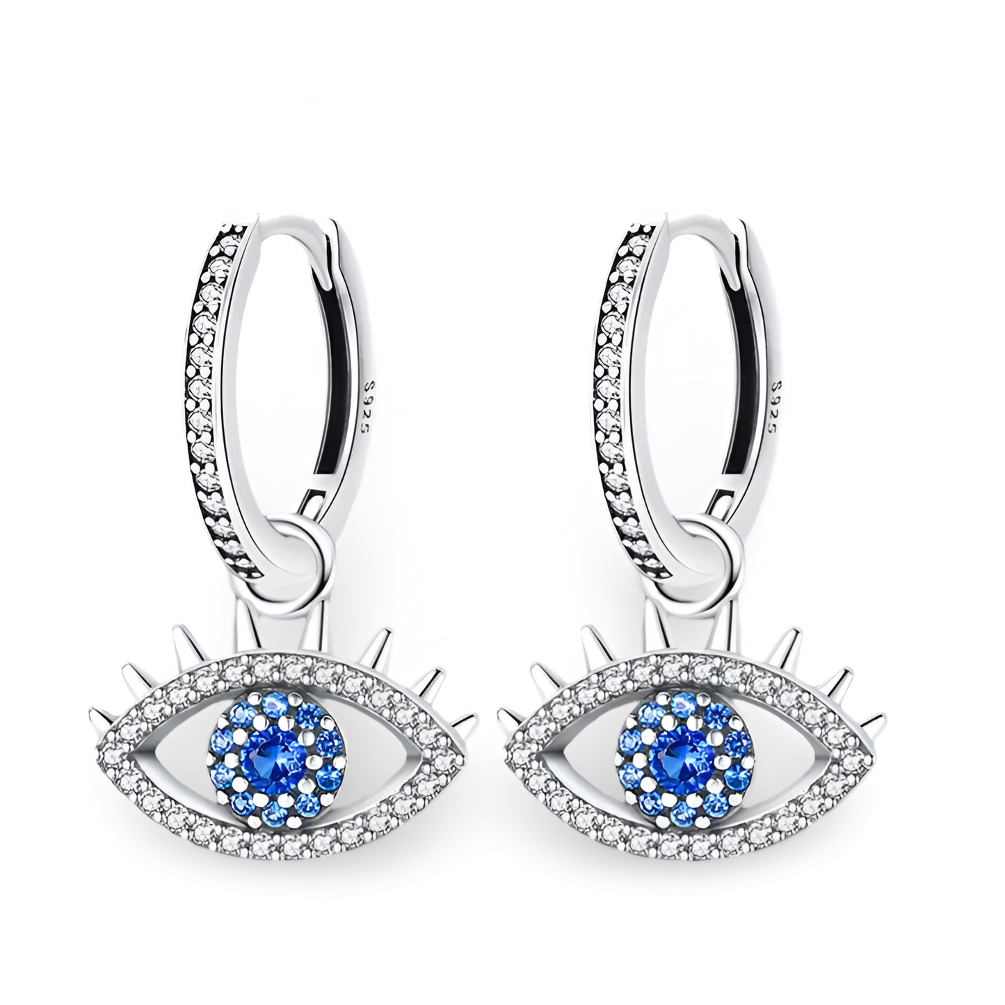 Eye Design Blue Zircon Inlaid Dangle Earrings 925 Sterling Silver Hypoallergenic