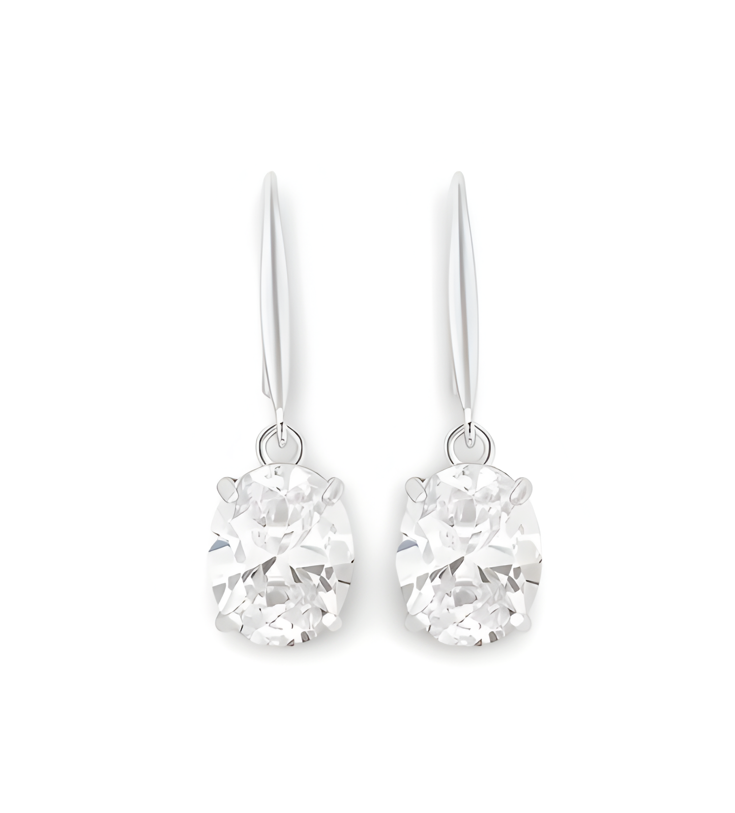 Oval Shiny Zircon Dangle Earrings Simple Style 925 Sterling Silver Hypoallergenic