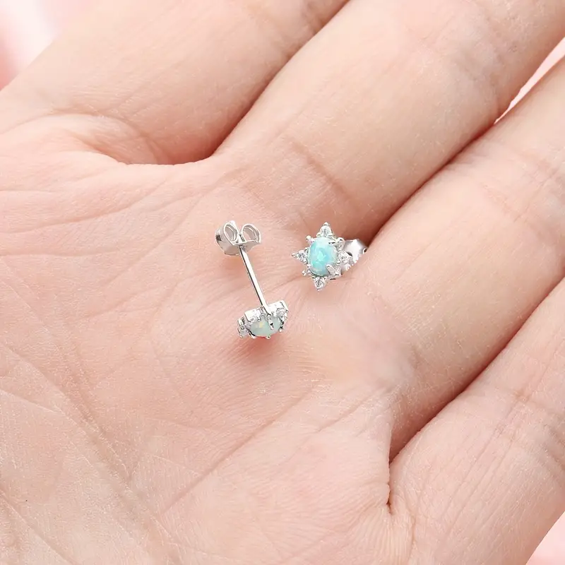 Oval Shape Stud Earrings Elegant Style 925 Sterling Silver Hypoallergenic