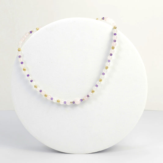 Harmony Choker: Amethyst and Rose Quartz Beads