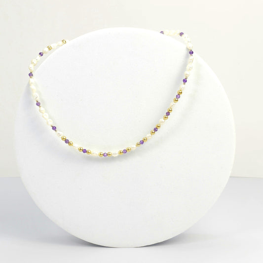 Divine Harmony: Natural Freshwater Pearls and Amethyst Choker