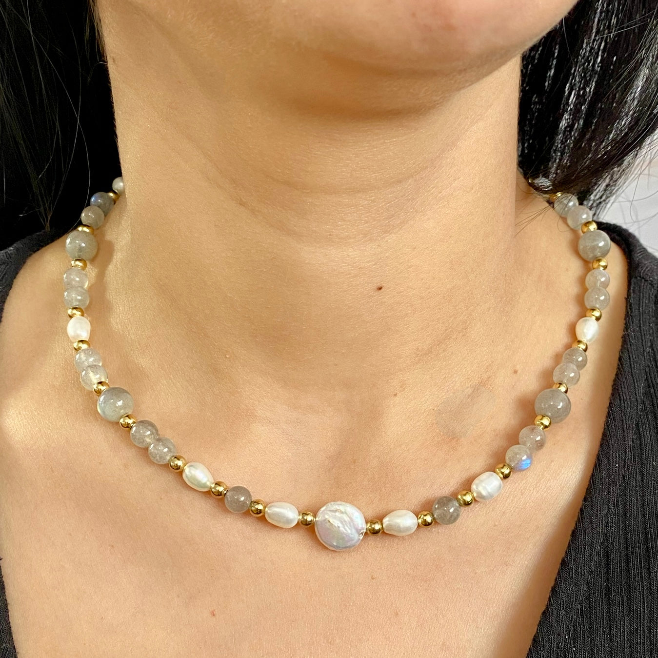 Lunar Luster: Freshwater Pearls and Moonstone Choker