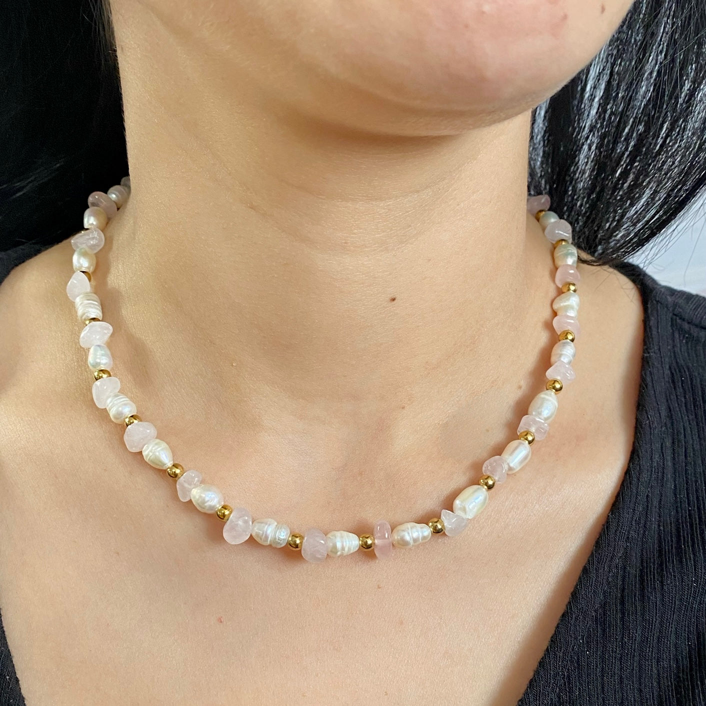 Enchanting Rosé: Natural Freshwater Pearls & Rose Quartz Choker