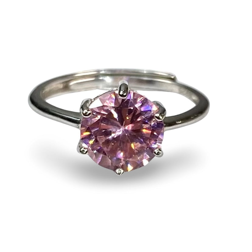 Adjustable Ring Pink Zircon Dainty Premium Quality (925 Sterling Silver)