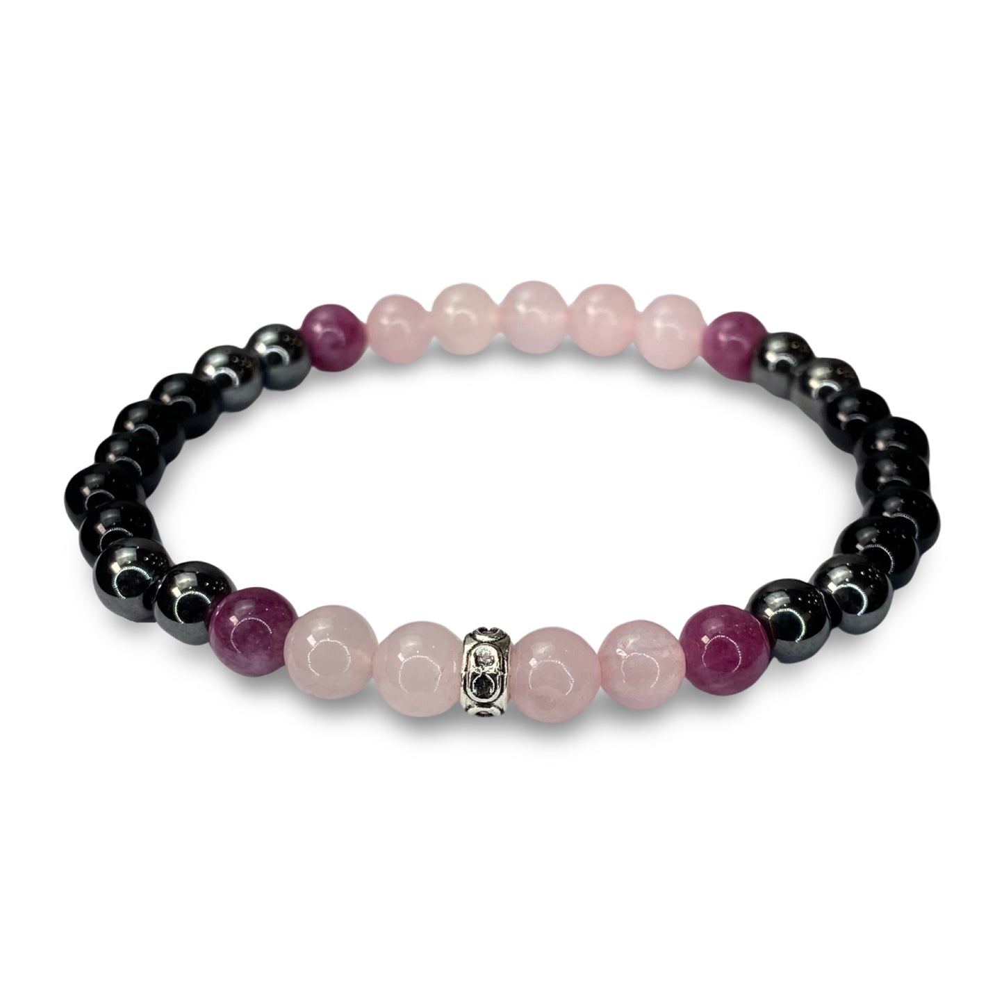 Beads Bracelets (Black Tourmalin + Hematite + Rose Quartz + Lepidolite) (6 mm)