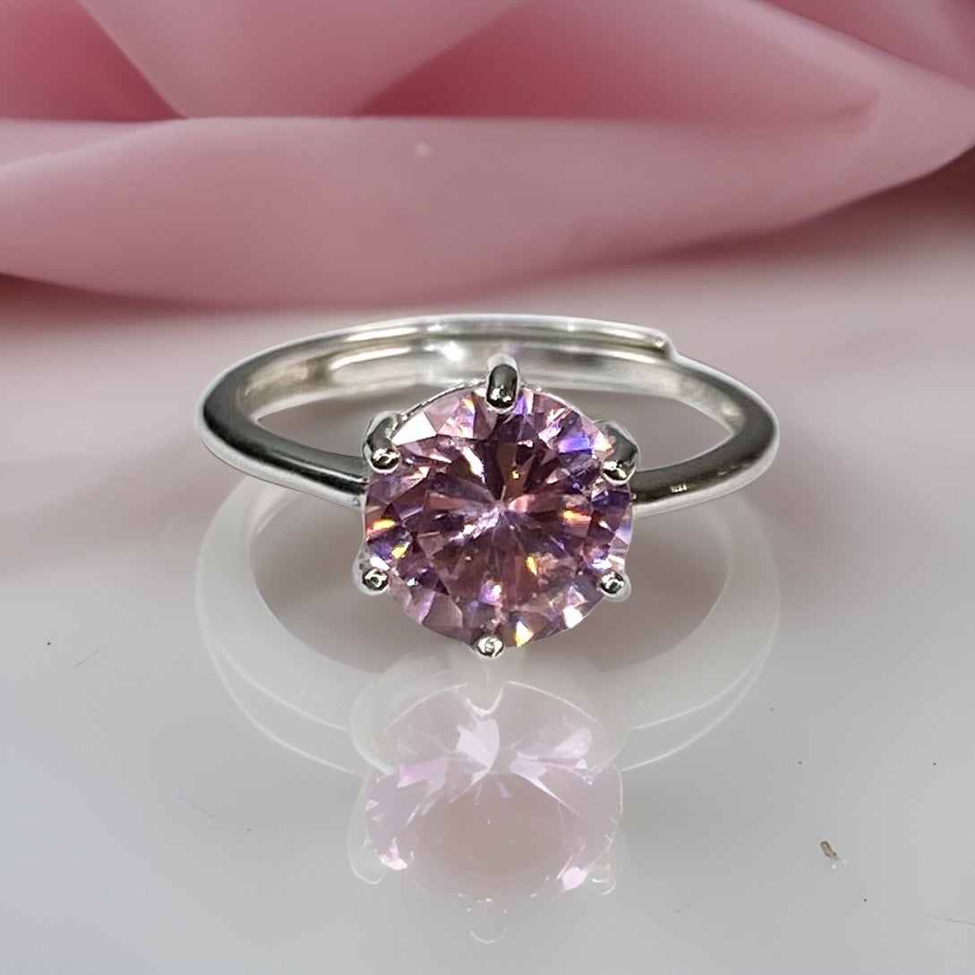 Adjustable Ring Pink Zircon Dainty Premium Quality (925 Sterling Silver)
