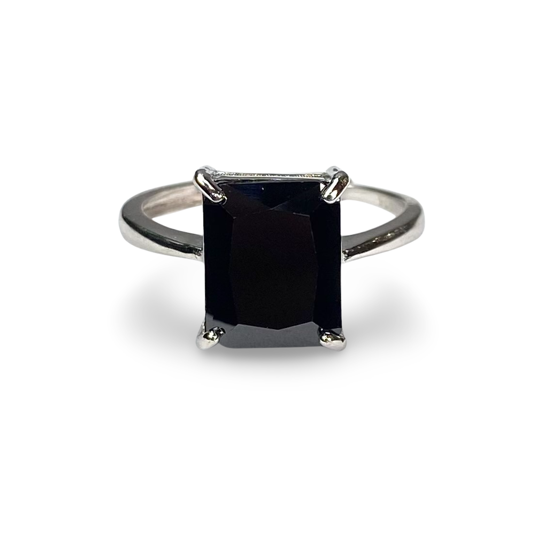 Adjustable Ring Black Rectangle Zircon (925 Sterling Silver)
