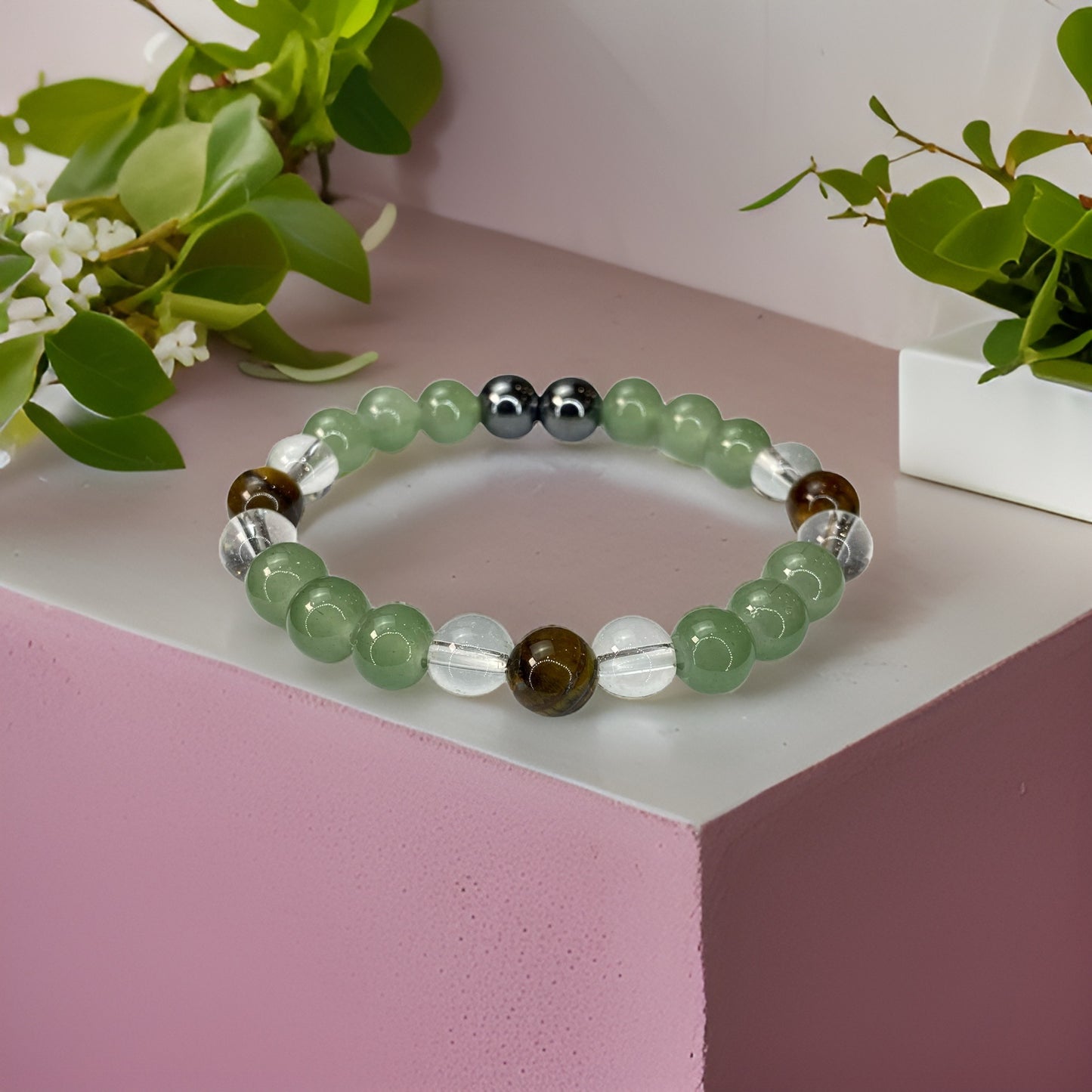 Beads Bracelets (Crystal Quartz + Tiger's Eye + Green Quartz + Hematite) (8 mm)