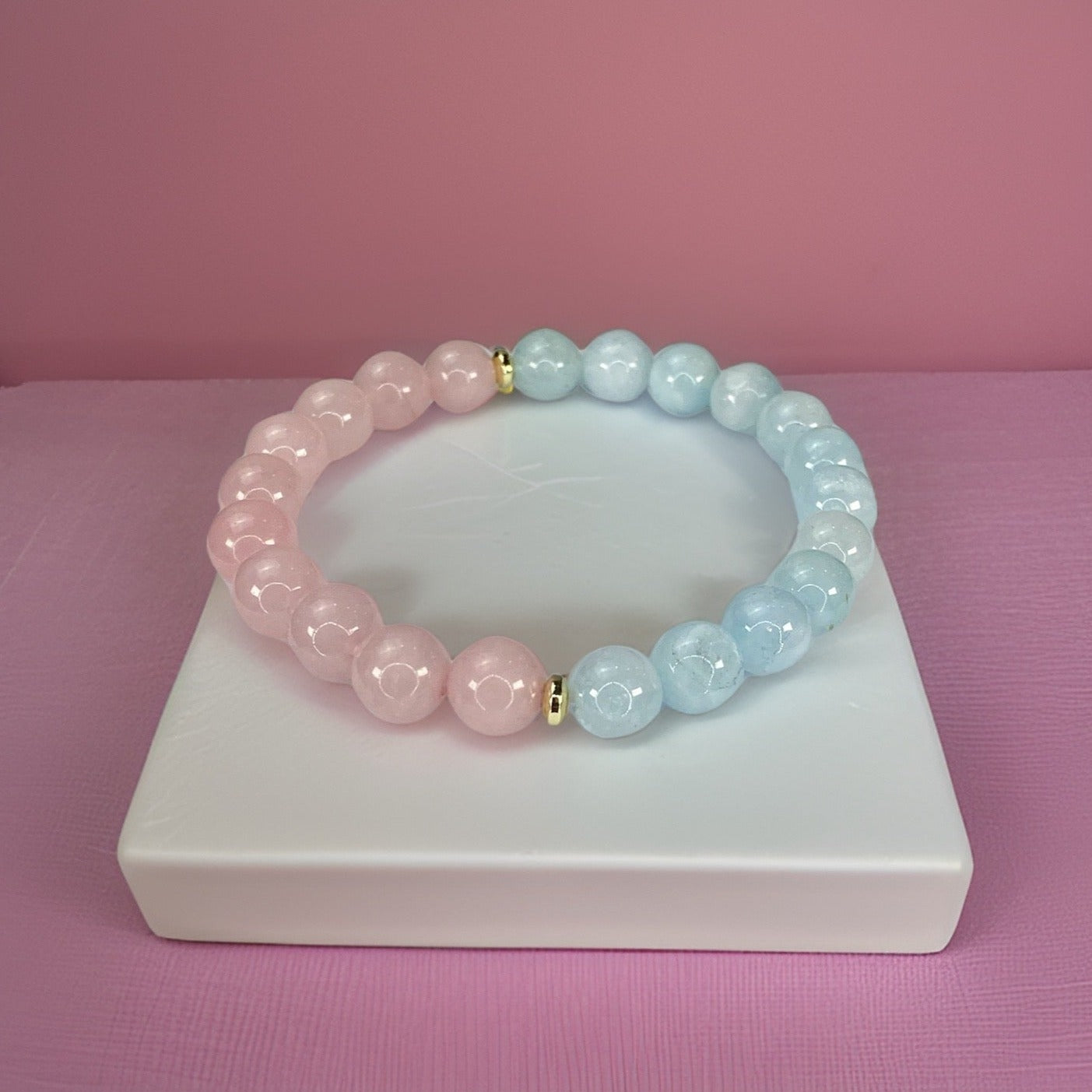Beads Bracelets (Rose Quartz + Aquamarine) (8 mm)