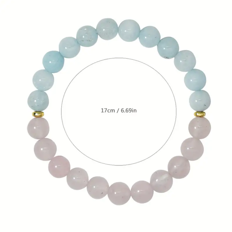 Beads Bracelets (Rose Quartz + Aquamarine) (8 mm)