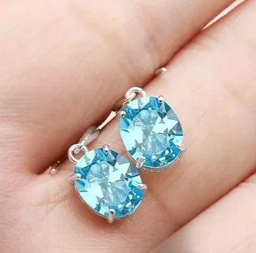 Oval Shiny Zircon Dangle Earrings Simple Style 925 Sterling Silver Hypoallergenic
