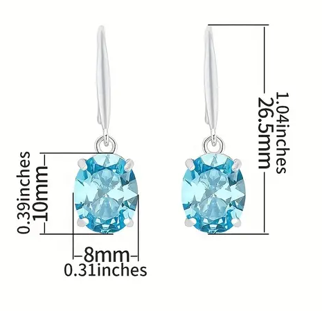 Oval Shiny Zircon Dangle Earrings Simple Style 925 Sterling Silver Hypoallergenic