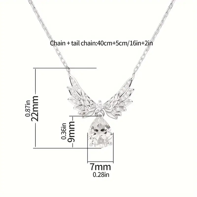 Angel Wings Zircon Pendant Necklace 925 Sterling Silver Hypoallergenic