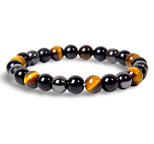 Three Elements Beads Bracelets (Black Obsidian + Tiger's Eye + Hematite) (8 mm)