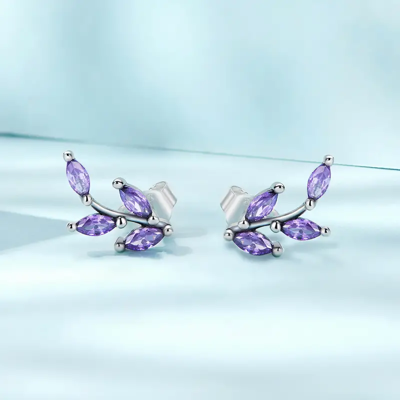 Stud Earrings with Flower Design With Zircon 925 Sterling Silver Hypoallergenic Jewelry