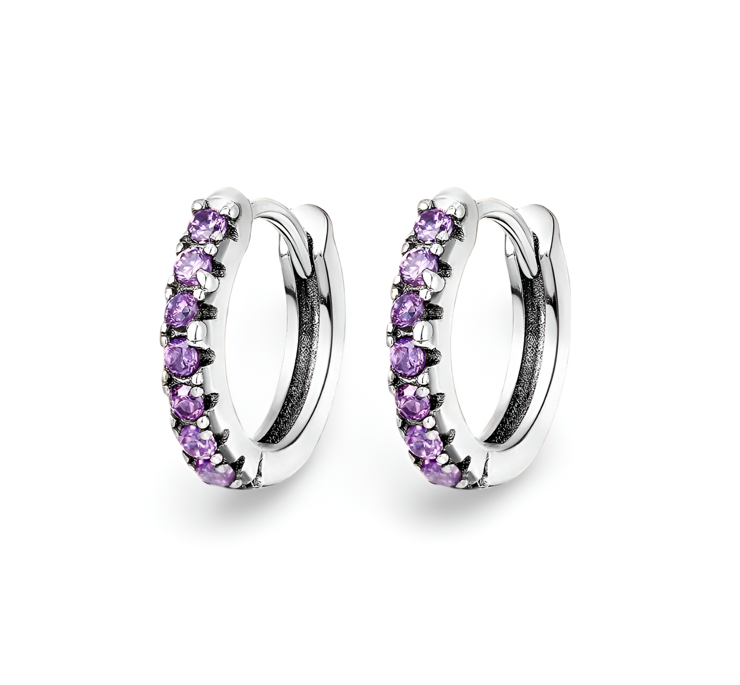 Hoop Earrings With Purple Zircon 925 Sterling Silver Hypoallergenic