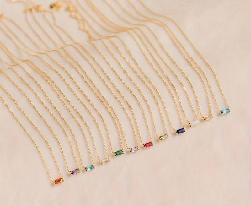 Birthstone Necklace Rectangle Pendant